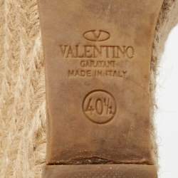 Pre Owned Valentino Pink Leather Studded Bow Espadrille Slide Sandals Size 40.5