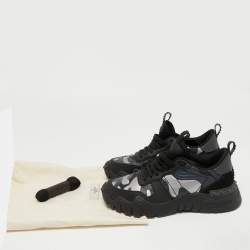 Pre Owned Valentino Black/Grey Camo Print Canvas and Leather Rockrunner Plus Sneakers Size 39
