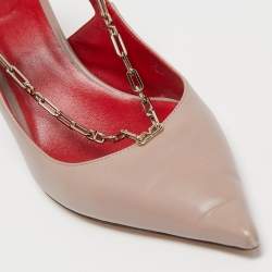 Pre Owned Valentino Dusty Pink Leather Chain Link Slingback Pumps Size 40
