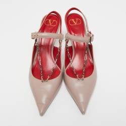 Pre Owned Valentino Dusty Pink Leather Chain Link Slingback Pumps Size 40