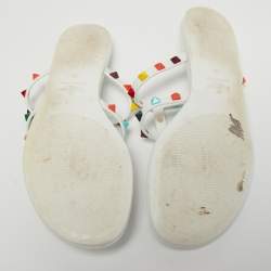 Pre Owned Valentino White Jelly Rockstud Slide Flats Size 38