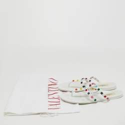 Pre Owned Valentino White Jelly Rockstud Slide Flats Size 38