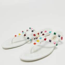 Pre Owned Valentino White Jelly Rockstud Slide Flats Size 38