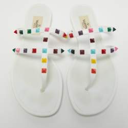 Pre Owned Valentino White Jelly Rockstud Slide Flats Size 38