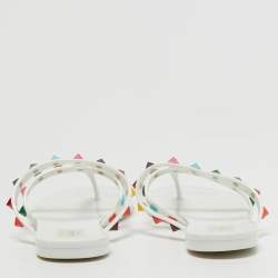 Pre Owned Valentino White Jelly Rockstud Slide Flats Size 38