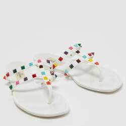 Pre Owned Valentino White Jelly Rockstud Slide Flats Size 38