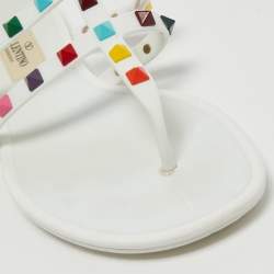 Pre Owned Valentino White Jelly Rockstud Slide Flats Size 38