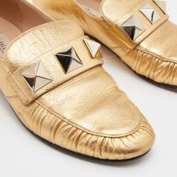 Pre Owned Valentino Metallic Gold Leather Rockstud Slip On Loafers Size 36.5