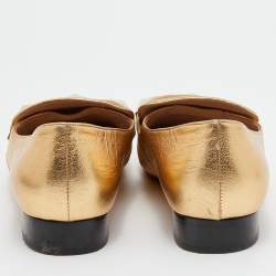 Pre Owned Valentino Metallic Gold Leather Rockstud Slip On Loafers Size 36.5