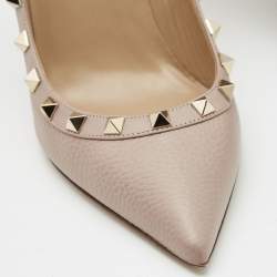 Pre Owned Valentino Poudre Pink Grain Leather Rockstud Pumps Size 39
