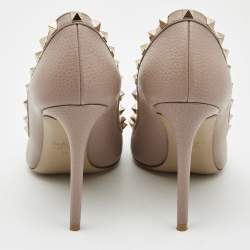 Pre Owned Valentino Poudre Pink Grain Leather Rockstud Pumps Size 39