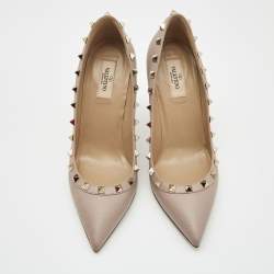 Pre Owned Valentino Poudre Pink Grain Leather Rockstud Pumps Size 39