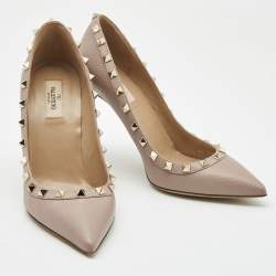 Pre Owned Valentino Poudre Pink Grain Leather Rockstud Pumps Size 39