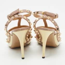 Pre Owned Valentino Cream Patent Leather Rockstud Ankle Strap Pumps Size 37