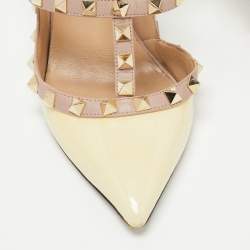 Pre Owned Valentino Cream Patent Leather Rockstud Ankle Strap Pumps Size 37