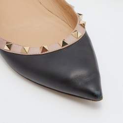 Pre Owned Valentino Black/Beige Leather Rockstud Pointed Toe Ballet Flats Size 39