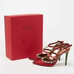 Pre Owned Valentino Multicolor Leather Rockstud Ankle Strap Pumps Size 40