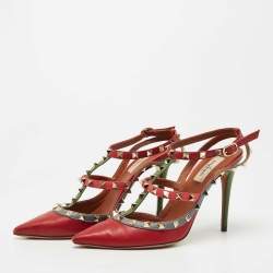 Pre Owned Valentino Multicolor Leather Rockstud Ankle Strap Pumps Size 40