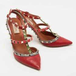 Pre Owned Valentino Multicolor Leather Rockstud Ankle Strap Pumps Size 40