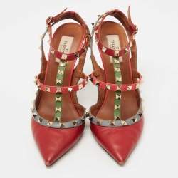 Pre Owned Valentino Multicolor Leather Rockstud Ankle Strap Pumps Size 40