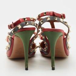 Pre Owned Valentino Multicolor Leather Rockstud Ankle Strap Pumps Size 40