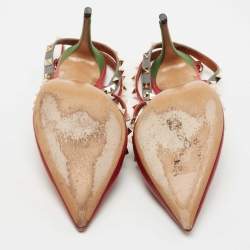 Pre Owned Valentino Multicolor Leather Rockstud Ankle Strap Pumps Size 40