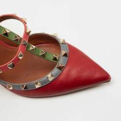 Pre Owned Valentino Multicolor Leather Rockstud Ankle Strap Pumps Size 40
