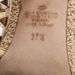 Pre Owned Valentino Gold Leather and Fabric Rockstud  Ankle Strap Pumps Size 37.5