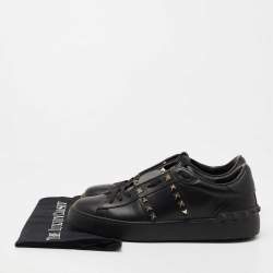 Pre Owned Valentino Black Leather Rockstud Untitled Sneakers Size 39