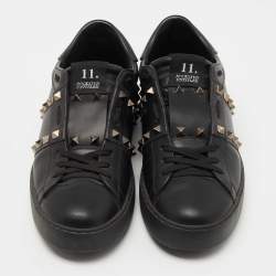 Pre Owned Valentino Black Leather Rockstud Untitled Sneakers Size 39