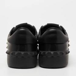 Pre Owned Valentino Black Leather Rockstud Untitled Sneakers Size 39