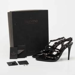 Pre Owned Valentino Black Patent and Leather Rockstud Caged Pumps Size 39