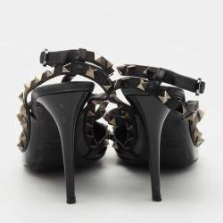 Pre Owned Valentino Black Patent and Leather Rockstud Caged Pumps Size 39