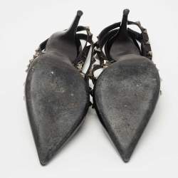 Pre Owned Valentino Black Patent and Leather Rockstud Caged Pumps Size 39