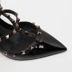 Pre Owned Valentino Black Patent and Leather Rockstud Caged Pumps Size 39