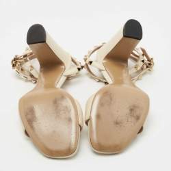 Pre Owned Valentino Cream Leather Rockstud Ankle Strap Sandals Size 40