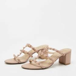 Pre Owned Valentino Dusty Pink Leather Rockstud Slide Sandals Size 38
