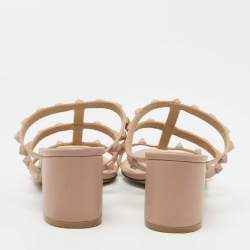 Pre Owned Valentino Dusty Pink Leather Rockstud Slide Sandals Size 38