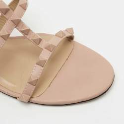 Pre Owned Valentino Dusty Pink Leather Rockstud Slide Sandals Size 38