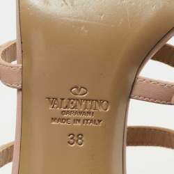 Pre Owned Valentino Dusty Pink Leather Rockstud Slide Sandals Size 38