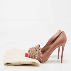 Pre Owned Valentino Dusty Pink Leather and Net Rockstud Peep Toe Pumps Size 36.5
