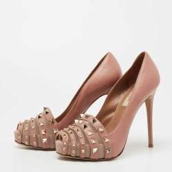 Pre Owned Valentino Dusty Pink Leather and Net Rockstud Peep Toe Pumps Size 36.5