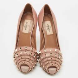 Pre Owned Valentino Dusty Pink Leather and Net Rockstud Peep Toe Pumps Size 36.5