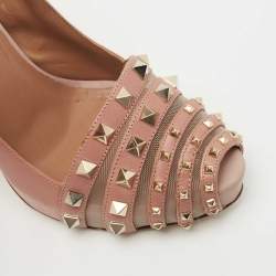 Pre Owned Valentino Dusty Pink Leather and Net Rockstud Peep Toe Pumps Size 36.5