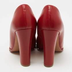 Pre Owned Valentino Red Leather Soul Rockstud Block Heel Pumps Size 39.5