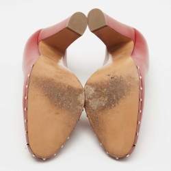 Pre Owned Valentino Red Leather Soul Rockstud Block Heel Pumps Size 39.5