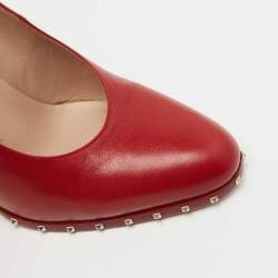 Pre Owned Valentino Red Leather Soul Rockstud Block Heel Pumps Size 39.5