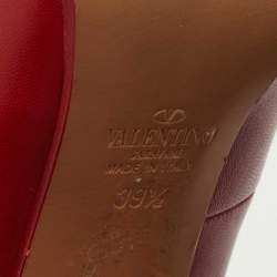 Pre Owned Valentino Red Leather Soul Rockstud Block Heel Pumps Size 39.5