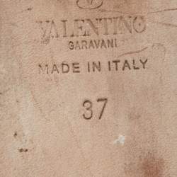 Pre Owned Valentino Beige Metallic Leather Rockstud Ankle Strap Ballet Flats Size 37