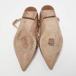 Pre Owned Valentino Beige Metallic Leather Rockstud Ankle Strap Ballet Flats Size 37